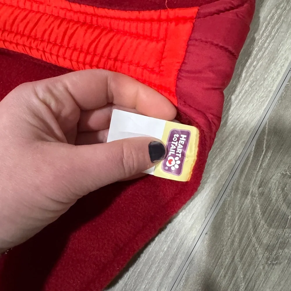 Red color block dog rain winter fleece lined jacket w Velcro closure - small